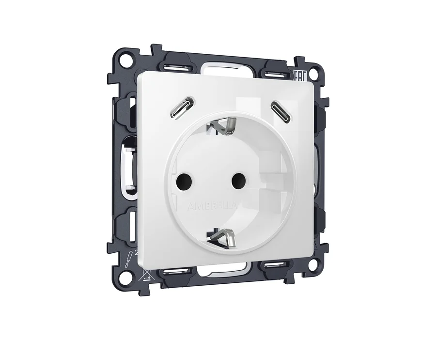 Комплект механизма электрической розетки 2USB С+C 20W (быстрая зарядка) с/з на винтовых зажимах 16A-250V ALFA MA110510 Белый глянец  QUANT