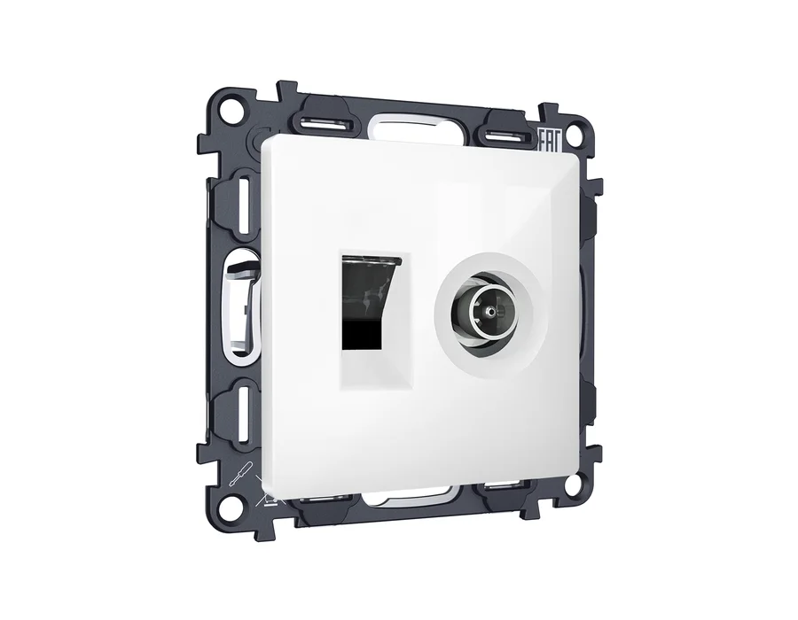 Комплект механизма розетки компьютерной + TV оконечной ALFA MA112510 Белый глянец RJ-45 (8P8C) CAT6/50-870 MHz 1dB QUANT (AP1125, VM195)