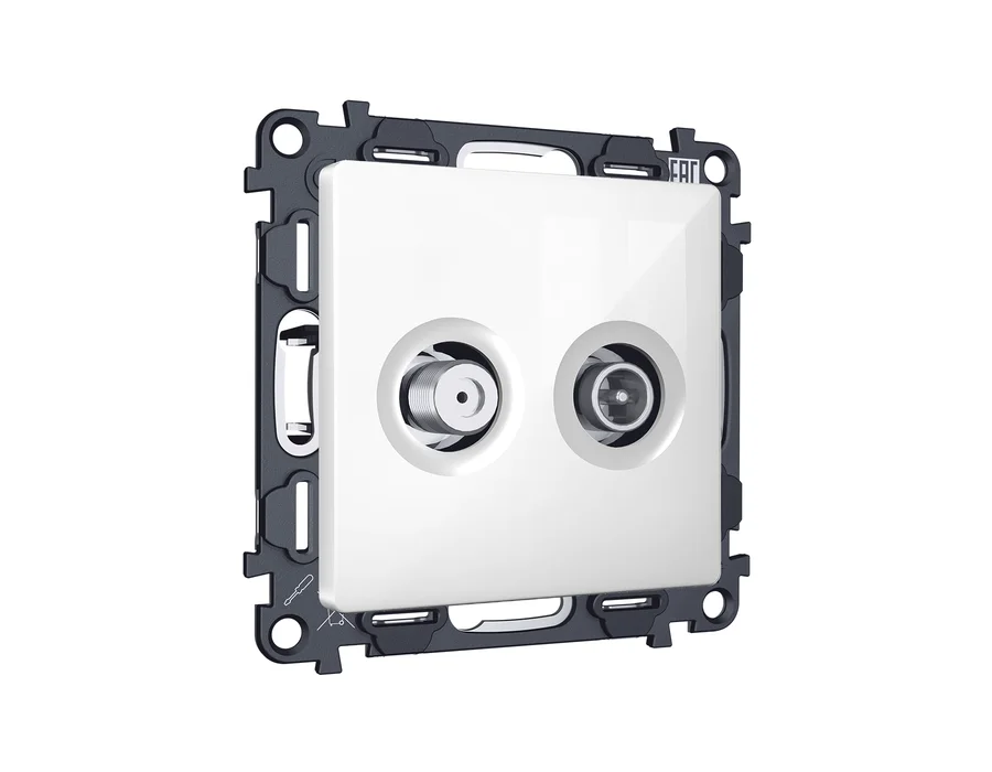 Комплект механизма розетки TV оконечной + SAT ALFA MA113310 Белый глянец 5-862MHz 3.5dB/950-2150MHz 3.5dB QUANT (AP1133, VM217)