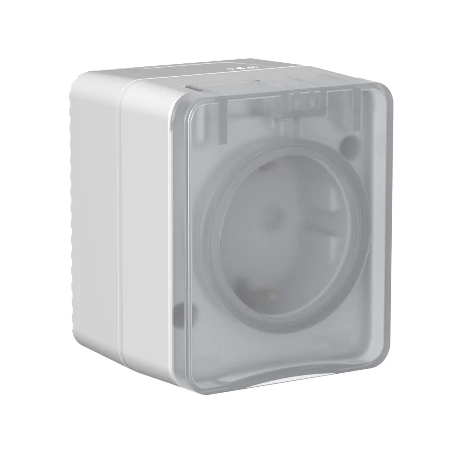 ATLASDESIGN PROFI IP54 О/У РОЗЕТКА с заземлением со шторками, 16А, СЕРЫЙ