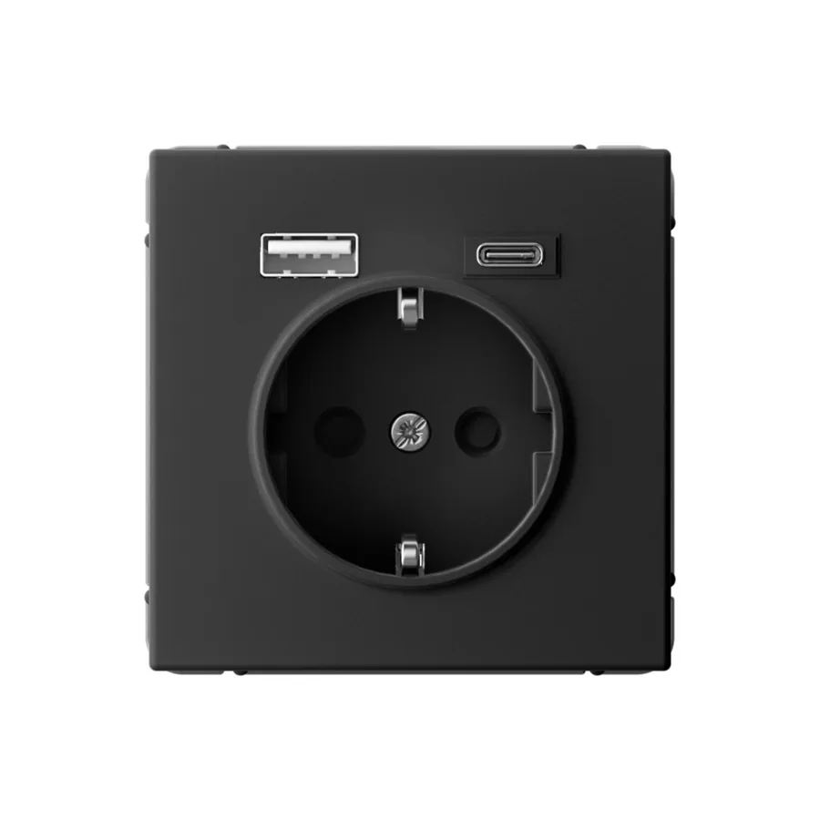ArtGallery РОЗЕТКА 16А с 2 USB A+C, 5В/2,4А/3,0А, 2х5В/1,5А, механизм, ЧЕРНЫЙ ШЕЛК
