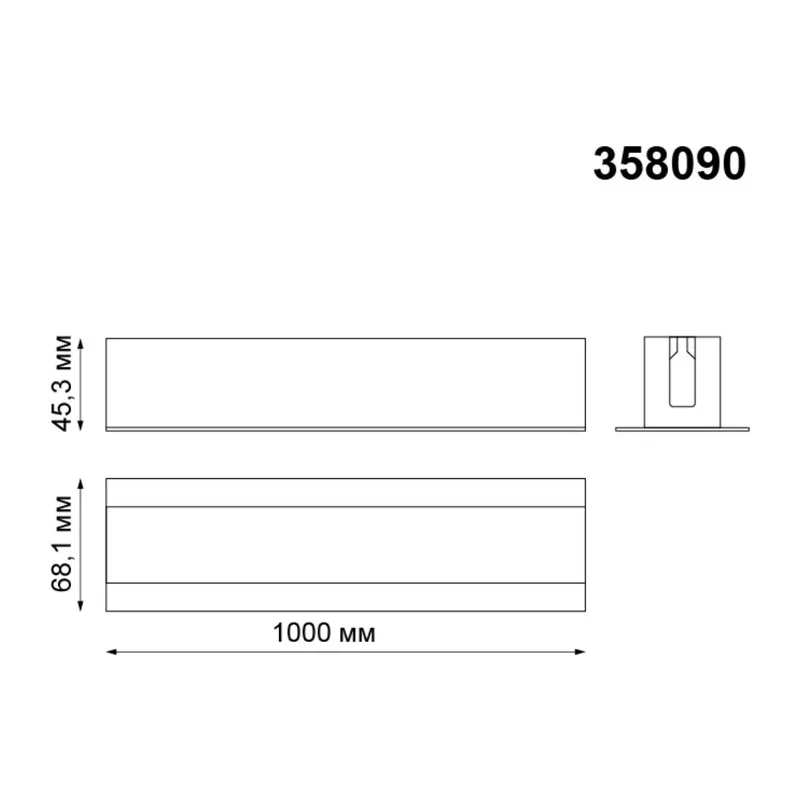 358090 PORT NT19 055 алюминий Встраиваемый профиль, длина 1м IP20 SABRO 3