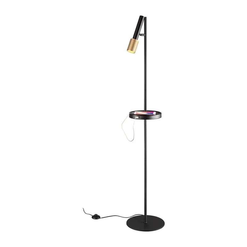 4240/1F HIGHTECH ODL21 321 черн/зол/металл Напольн.св-ник c выкл, USB IP20 LED GU10 max 10W MEHARI