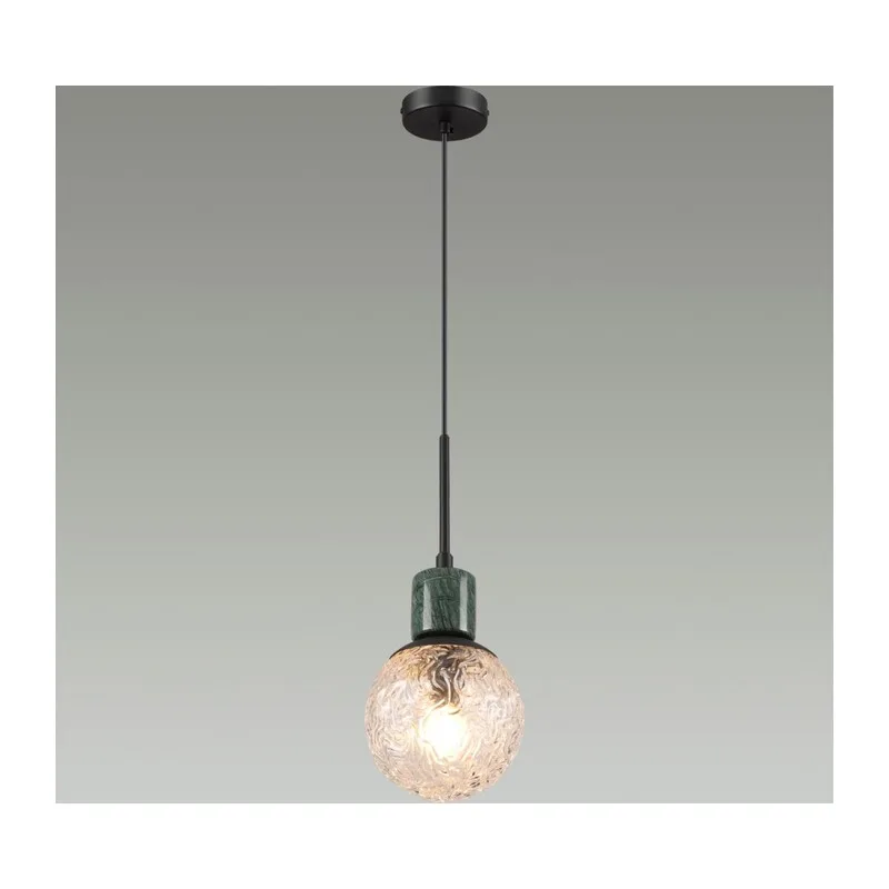 5026/1 MODERN ODL23 000 черный матовый/темно-зеленый/прозрачный металл/мрамор/стекло Подвес E14 1*40W GREENI 3