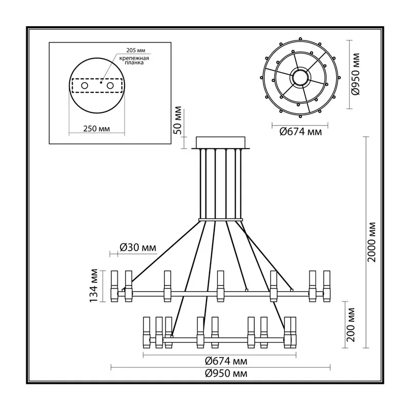 5009/98L L-VISION ODL23 529 матовый черный/ ант.бронза/белый/металл/акрил Люстра LED 98W 4000K 3300Лм CANDEL 3