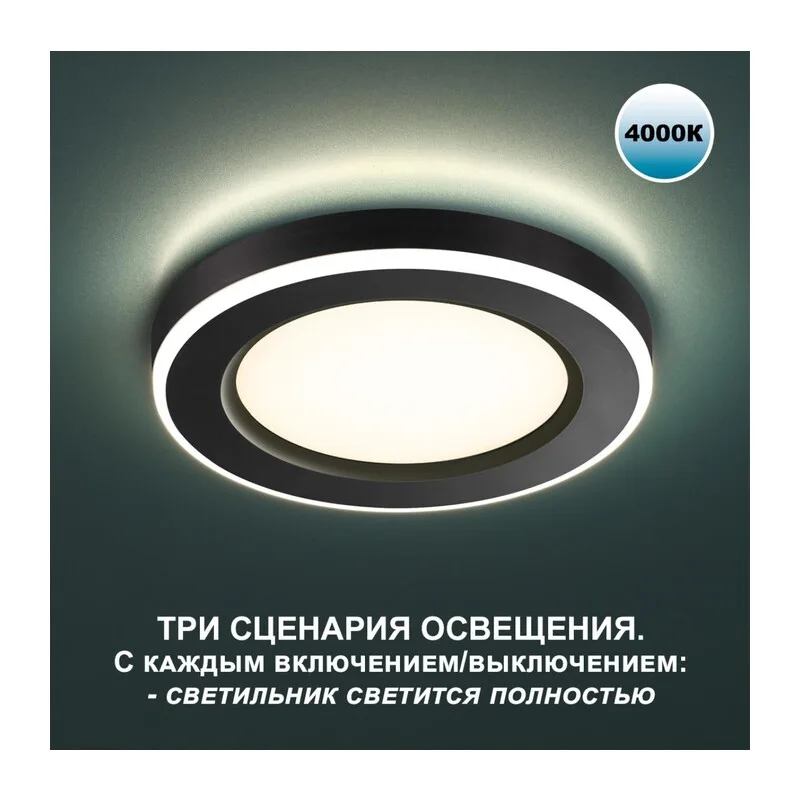 359015 SPOT NT23 560 черный Светильник встраиваемый светодиодный (три сценария работы) IP20 LED 4000К 12W+4W 100-265V 1120Лм SPAN