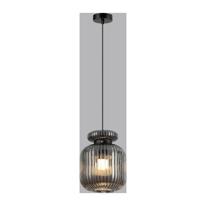 5042/1B PENDANT ODL24 373 черный/дымчатый/металл/стекло/эко.кожа Подвес E27 1*60W JUGI 2
