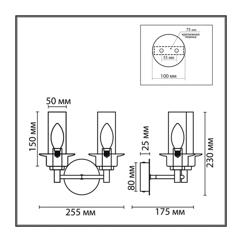 6555/2W CLASSI LN26 100 черный/дымчатый/металл/стекло Бра E14 2*40W 220V MADONNA 3