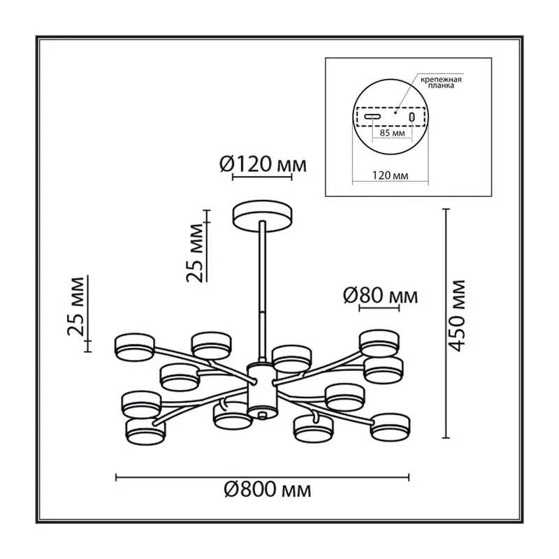 8117/12 COMFI LN26 235 черный, металл Люстра LED GX53 12*7W 220V TORINA 5
