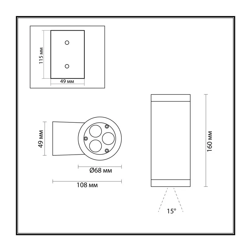 7071/7WL NATURE ODL25 685 Настенный светильник черный/металл IP65 LED 7W 3000K 15° AC85~265V LONG 6