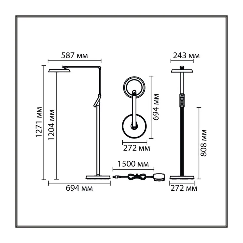 8333/15FL LEDIO LN26 458 серебро, металл/пластик Торшер LED 15W 3000/4000/6000K CCT/диммер/LCD 220-240V GENRI 3