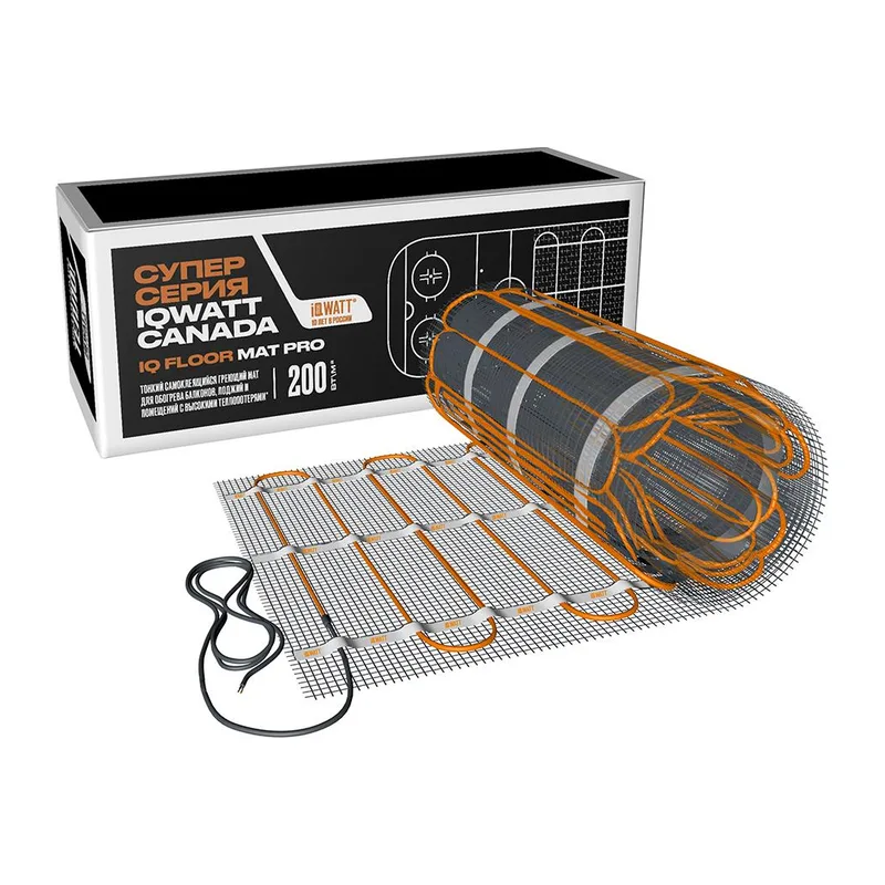 Тонкий самоклеящийся греющий мат IQ FLOOR MAT PRO 200 Вт/м.кв - 6,0 м²