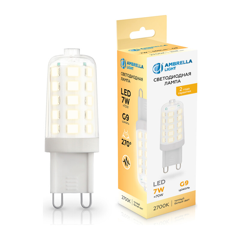 Светодиодная лампа G9 7W 2700K 100703 LED G9 7W 2700K 220-240V Ambrella Light 7