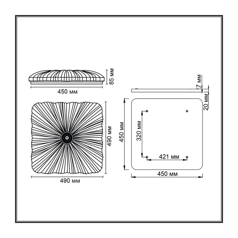 7730/72L PIKO LED SN 000 Светильник металл/пластик/белый/прозрачный LED 72Вт 3000-6000K 490х490 IP20 пульт ДУ FORTUNA 5