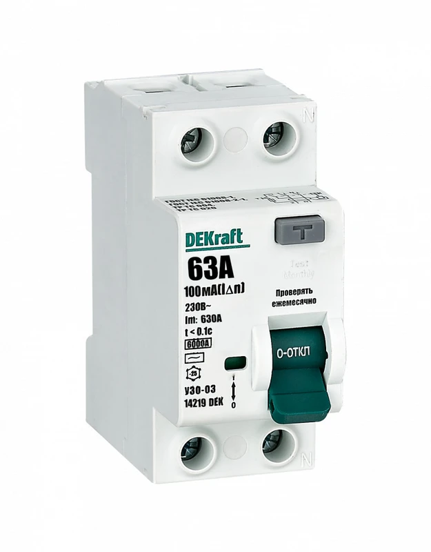 Выкл. диф. тока (ВДТ) УЗО-03 электромех. 2P 63А 100мА тип AC 6кА 2