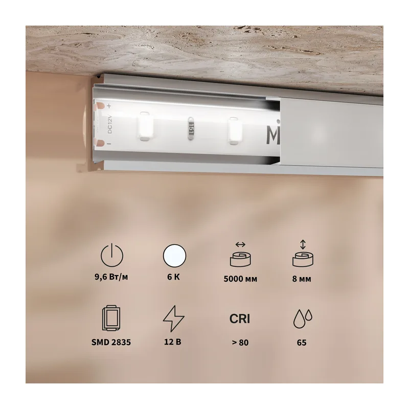 Светодиодная лента Базовая 12В 2835 9,6Вт/м 6000K 5м IP 65 201176 Maytoni 2