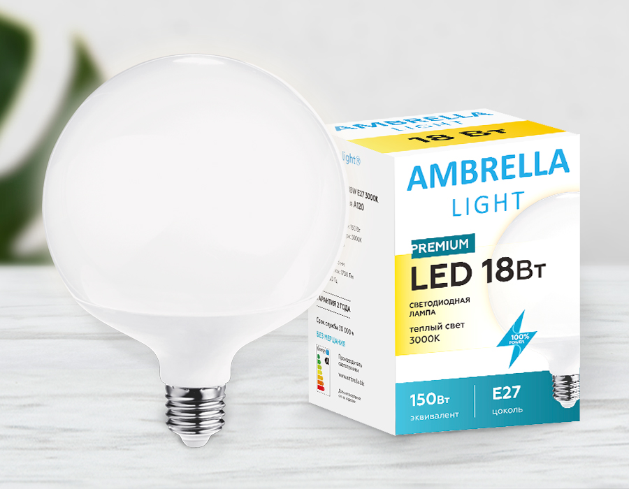 Светодиодная лампа A120 201187 LED A120-PR 18W E27 3000K (200W) Ambrella Light 6