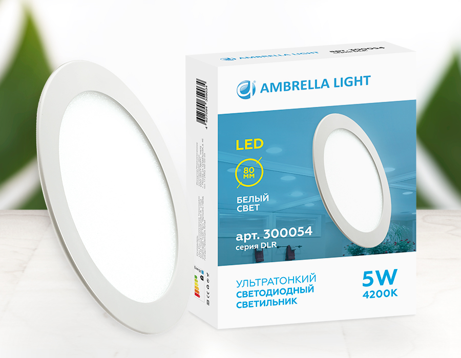 Встраиваемый светодиодный светильник Даунлайт DLR 5W 4200K 185-250V (50W) (D80mm/A70mm) Ambrella Light 5
