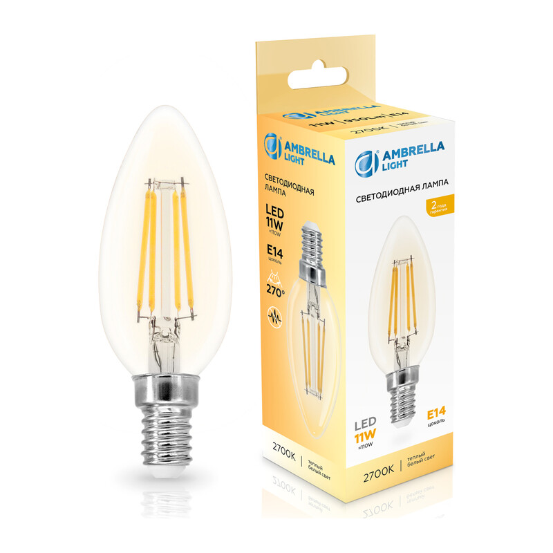 Лампа светодиодная Свеча C35 11W 2700K 351113 Filament LED C35 11W E14 2700K 220-240V Ambrella Light 7