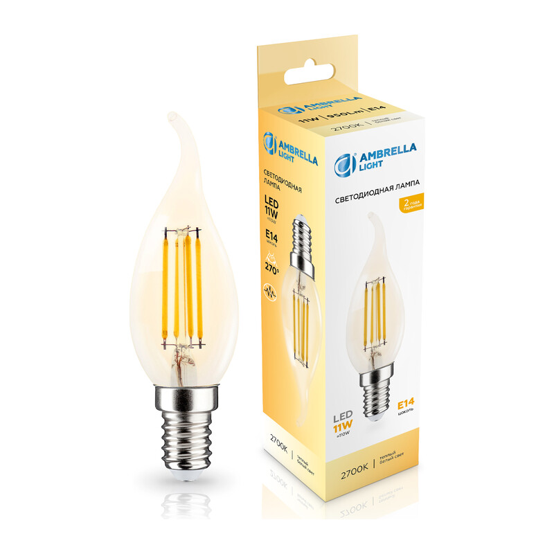 Лампа светодиодная Свеча на ветру CF35 11W 2700K 351123 Filament LED CF35 11W E14 2700K 220-240V Ambrella Light 7