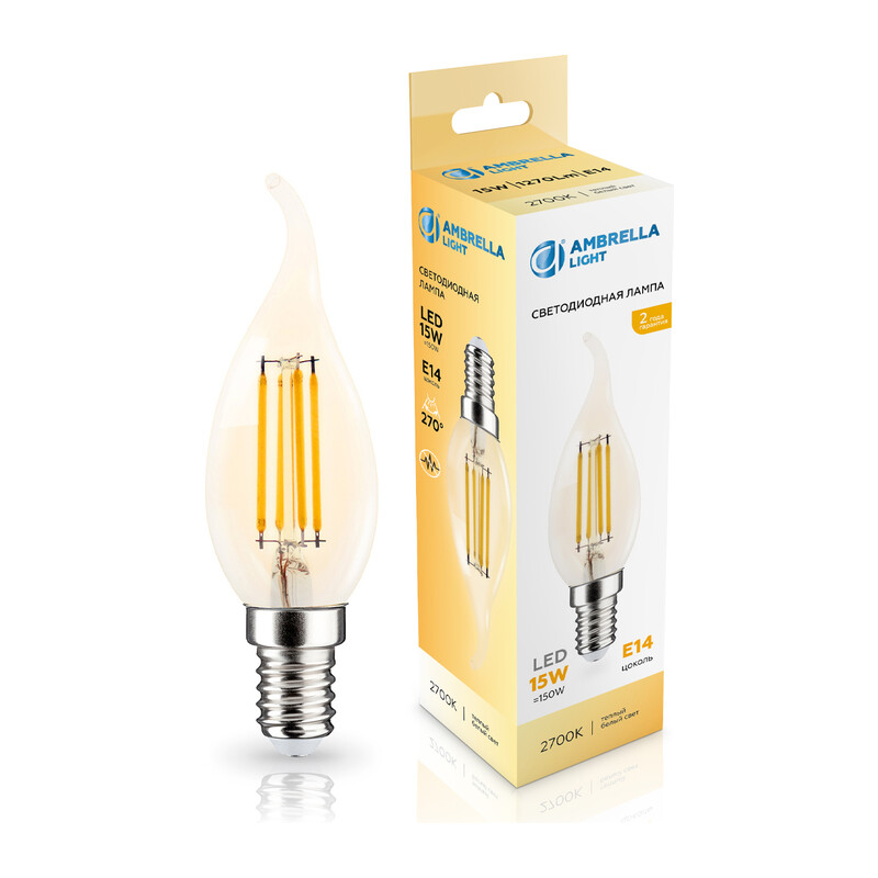 Лампа светодиодная Свеча на ветру CF35 15W 2700K 351523 Filament LED CF35 15W E14 2700K 220-240V Ambrella Light 7
