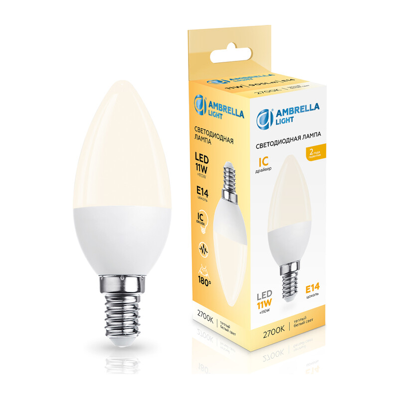 Лампа светодиодная Свеча C37 11W 2700K 371113 LED C37 11W IC E14 2700K 175-265V Ambrella Light 7