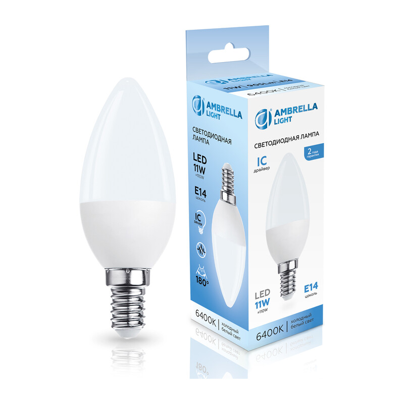 Лампа светодиодная Свеча C37 11W 6400K 371116 LED C37 11W IC E14 6400K 175-265V Ambrella Light 7