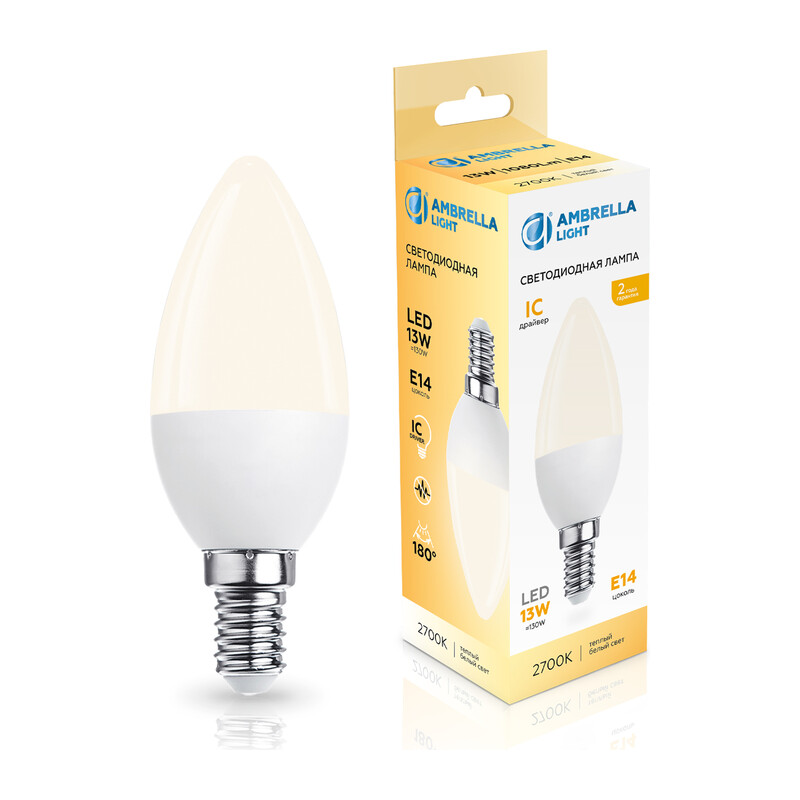 Лампа светодиодная Свеча C37 13W 2700K 371313 LED C37 13W IC E14 2700K 175-265V Ambrella Light 7