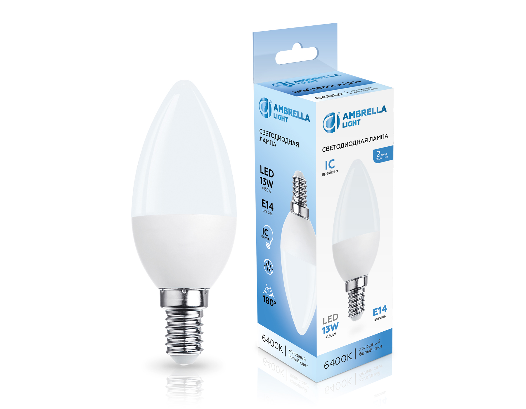Лампа светодиодная Свеча C37 13W 6400K 371316 LED C37 13W IC E14 6400K 175-265V Ambrella Light 4