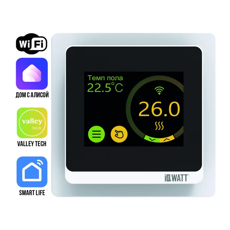 Программируемый терморегулятор с цветным сенсорным TFT дисплеем SMART HEAT Wi-Fi WHITE и голосовым управлением Алиса