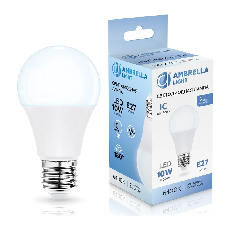 Лампа светодиодная Лон A60 10W 6400K 601006 LED A60 10W IC E27 6400K 175-265V Ambrella Light 4