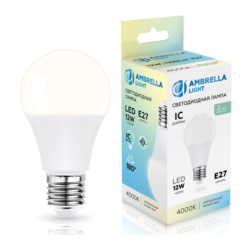 Лампа светодиодная Лон A60 12W 4000K 601204 LED A60 12W IC E27 4000K 175-265V Ambrella Light 7