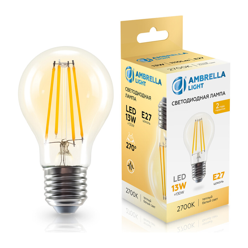Лампа светодиодная Лон A60 13W 2700K 601313 Filament LED A60 13W E27 2700K 220-240V Ambrella Light 7