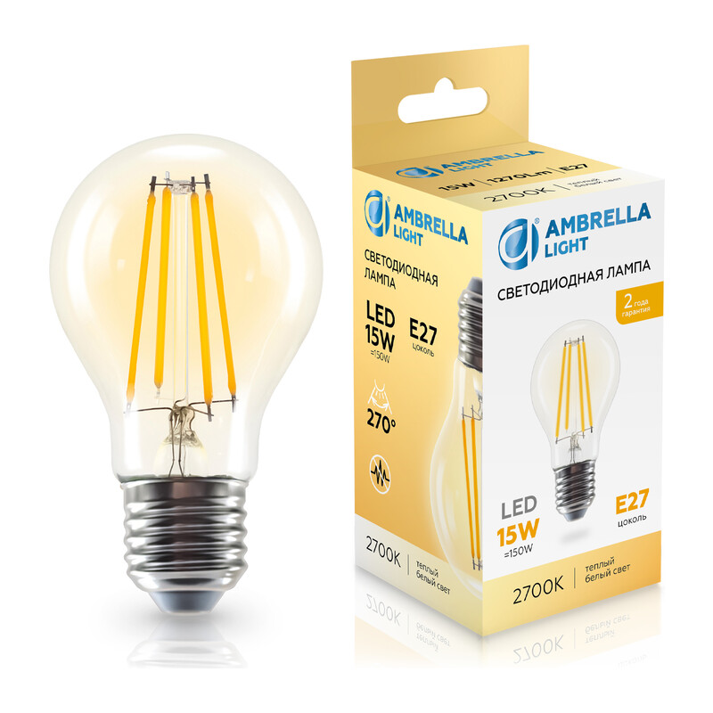 Лампа светодиодная Лон A60 15W 2700K 601513 Filament LED A60 15W E27 2700K 220-240V Ambrella Light 7