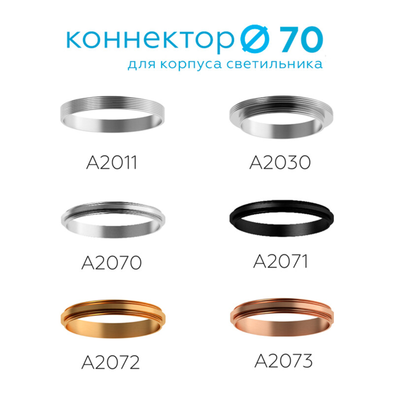 Коннектор декоративный для соединения корпуса светильника D70+D70mm A2070 PSL серебро полированное D70*H9mm Out1.5mm Ambrella Light 10