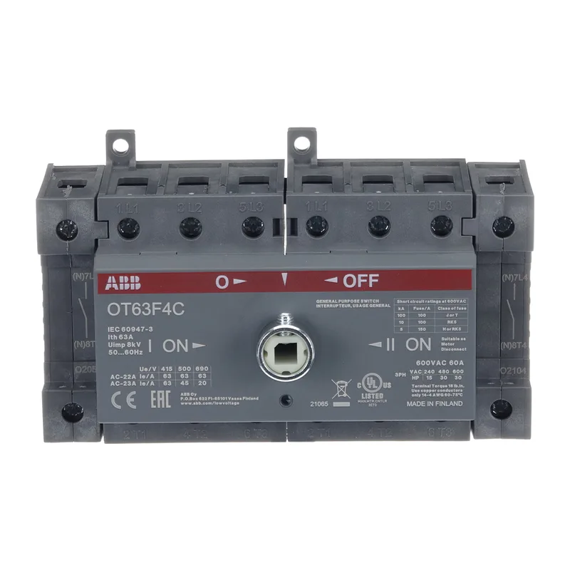 ABB Реверсивный рубильник OT63F4C до 63A 4х полюсный для установки на DIN-рейку или плату (без ручки) 2