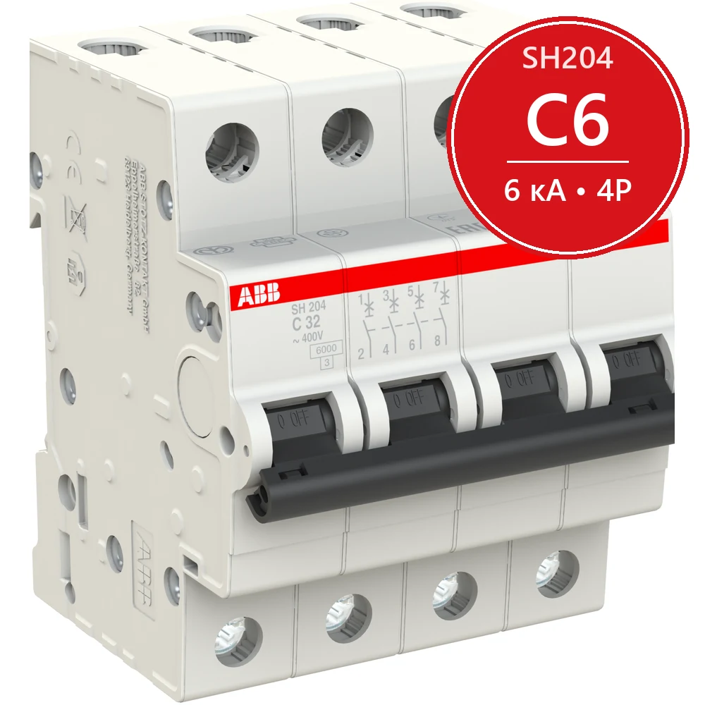 Автоматический выключатель ABB SH204 C6 6A (C) 6 kA CDS214001R0064