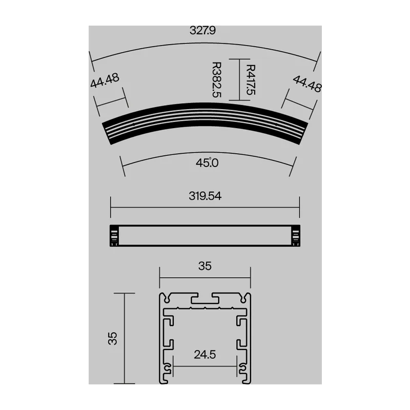 Радиусный профиль 35x35 D800мм 1/8 круга черный Maytoni ALM-3535R-B-D-45°-0.8M 10