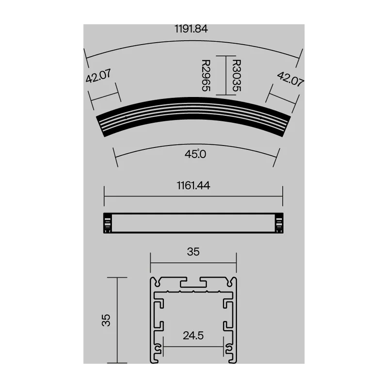 Радиусный профиль 35x35 D3000мм 1/8 круга черный Maytoni ALM-3535R-B-D-45°-3M 11