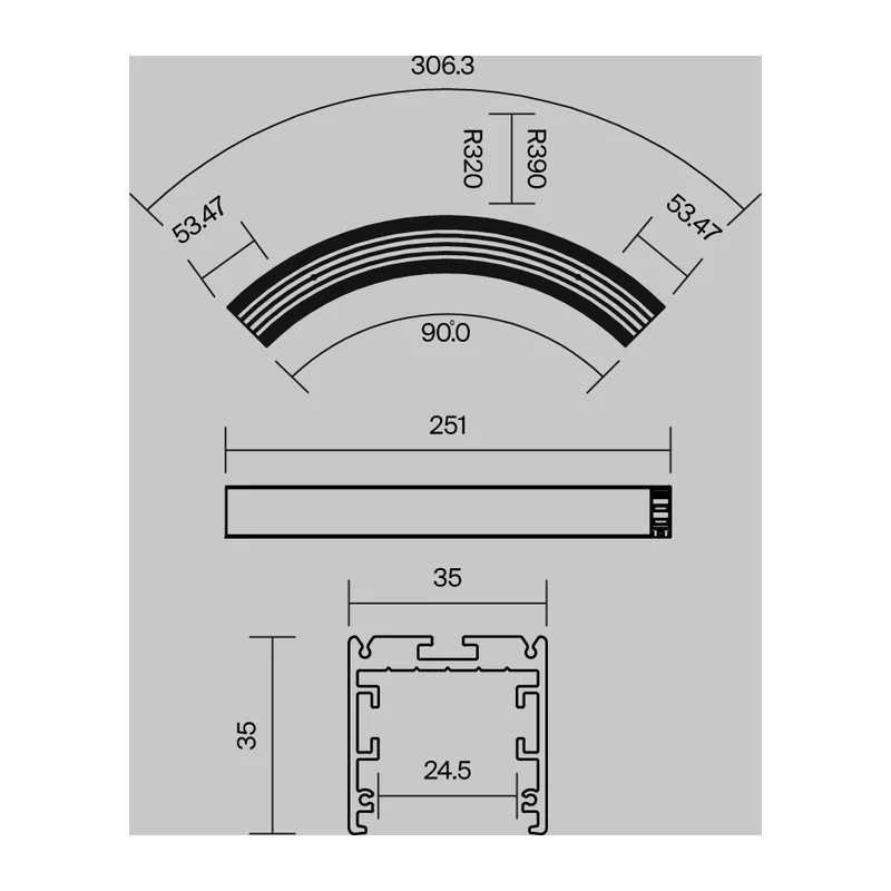 Радиусный профиль 35x35 D320мм 1/4 круга черный Maytoni ALM-3535R-B-D-90°-0.3M 10