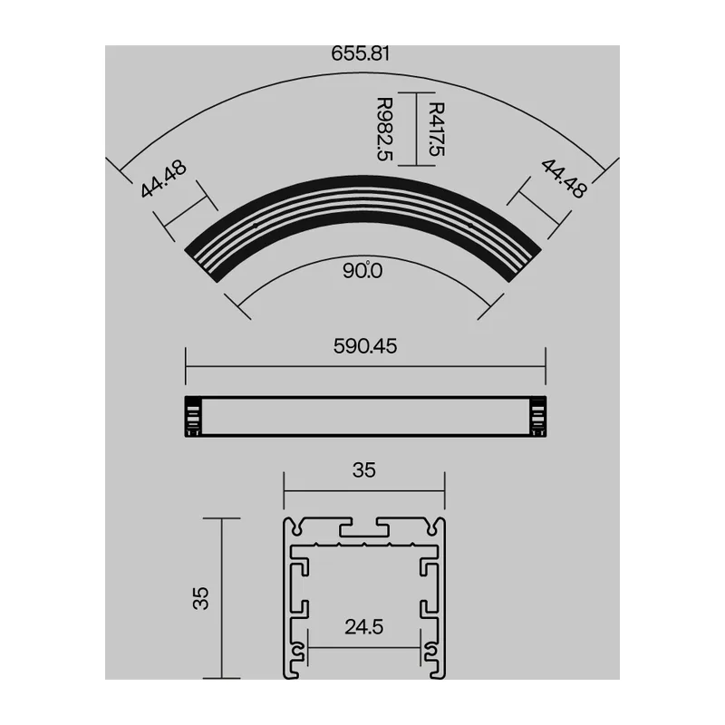 Радиусный профиль 35x35 D800мм 1/4 круга черный Maytoni ALM-3535R-B-D-90°-0.8M 11