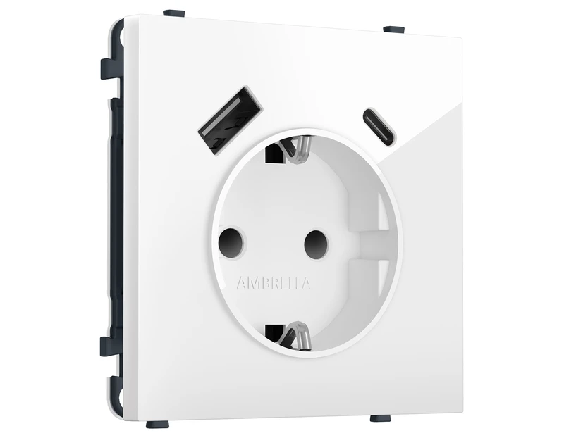 Комплект механизма электрической розетки SIGMA Белый глянец 2USB A+C 20W (быст. зар.) с/з с/ш 16A-250V QUANT PRO (SP1100, PR160)