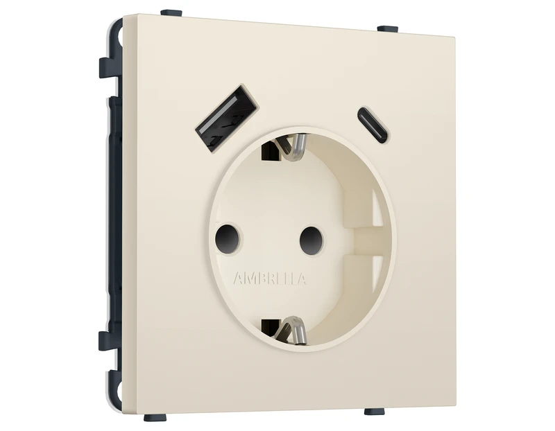 Комплект механизма электрической розетки SIGMA Бежевый матовый 2USB A+C 20W (быст. зар.) с/з с/ш 16A-250V QUANT PRO (SP3300, PR160)