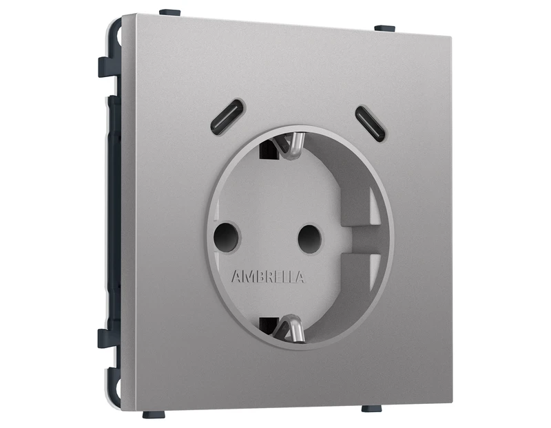 Комплект механизма электрической розетки SIGMA Сталь матовый 2USB С+C 20W (быст. зар.) с/з с/ш 16A-250V QUANT PRO (SP5105, PR165)