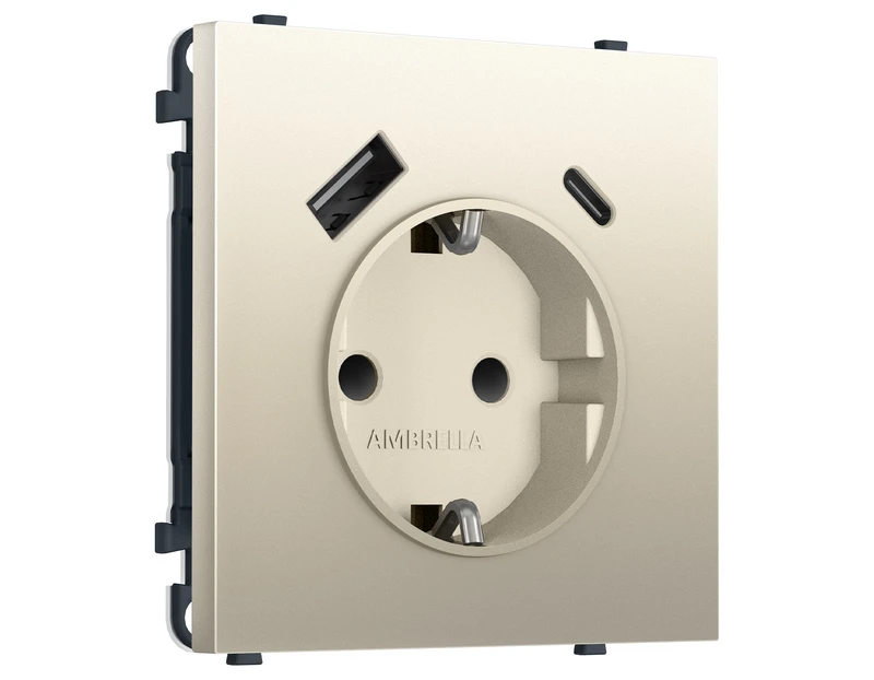Комплект механизма электрической розетки SIGMA Шёлк 2USB A+C 20W (быст. зар.) с/з с/ш 16A-250V QUANT PRO (SP5500, PR160)