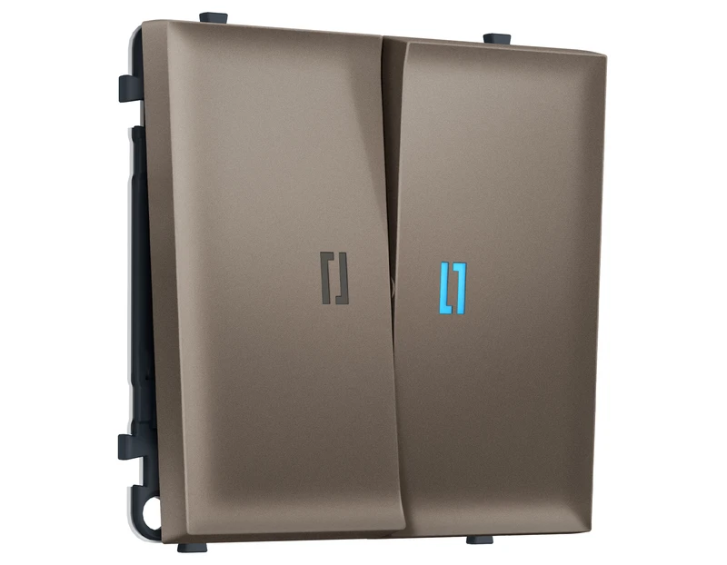Комплект механизма 2-кл выключателя с самовозвратом с подсветкой 10000K SIGMA Темная бронза матовый QUANT PRO (SP6340, PR129, G17B)