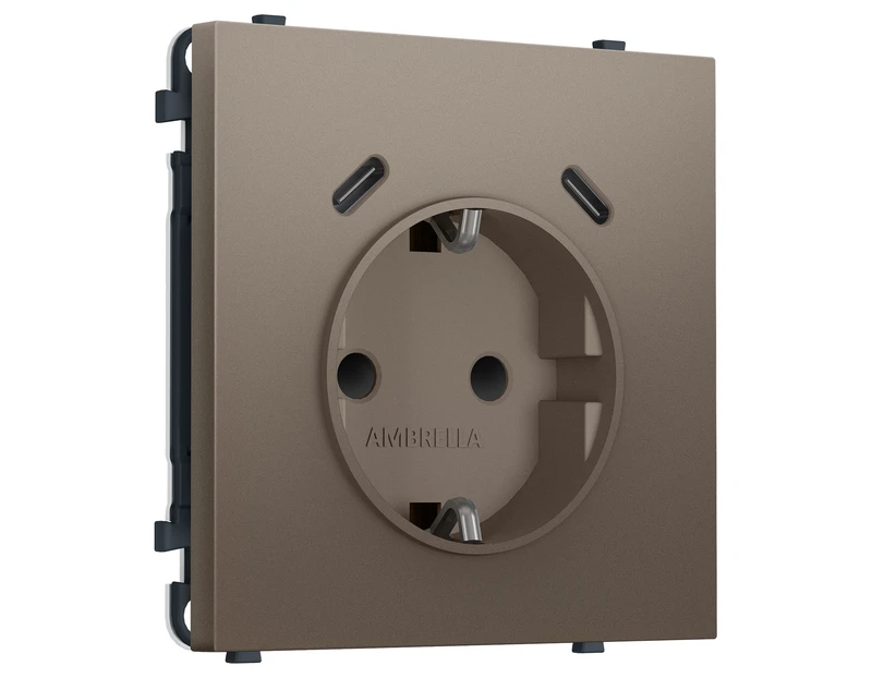 Комплект механизма электрической розетки SIGMA Темная бронза матовый 2USB С+C 20W (быст. зар.) с/з с/ш 16A-250V QUANT PRO (SP6405, PR165)