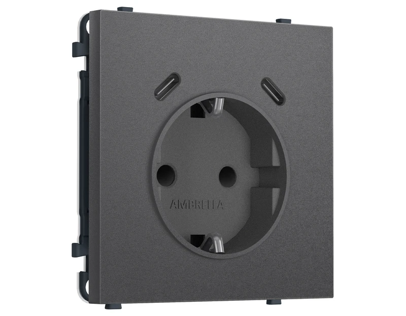 Комплект механизма электрической розетки SIGMA Антрацит серый 2USB С+C 20W (быст. зар.) с/з с/ш 16A-250V QUANT PRO (SP6605, PR165)