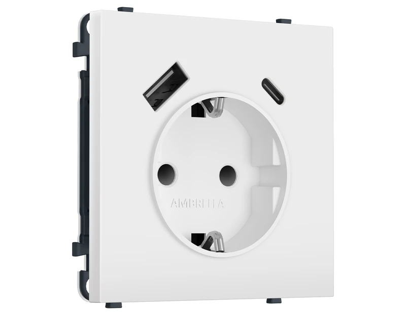 Комплект механизма электрической розетки SIGMA Белый мягкое касание 2USB A+C 20W (быст. зар.) с/з с/ш 16A-250V QUANT PRO (SP8300, PR160)