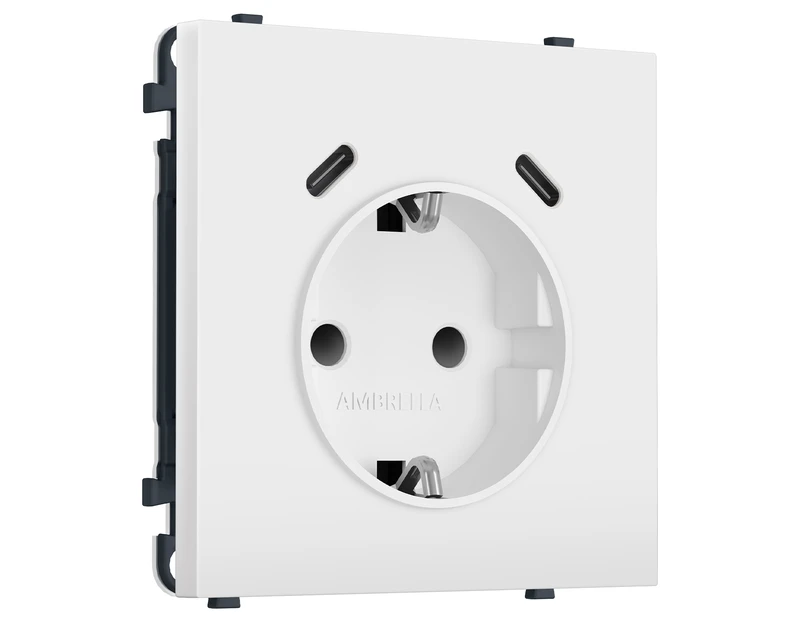 Комплект механизма электрической розетки SIGMA Белый мягкое касание 2USB С+C 20W (быст. зар.) с/з с/ш 16A-250V QUANT PRO (SP8305, PR165)